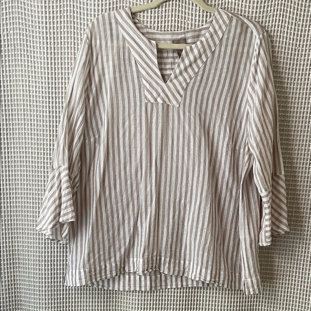 Chico's Beige and White Striped Blouse